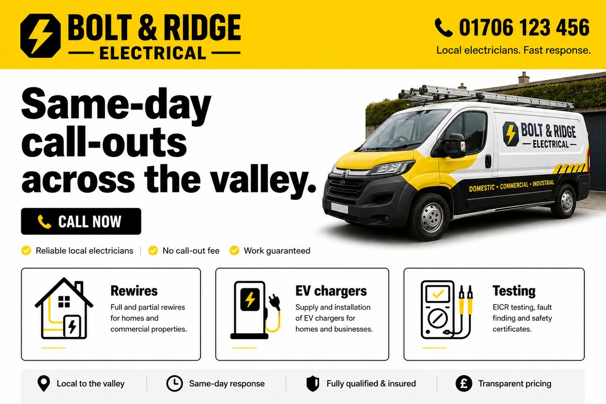 Fictional electrician website, Bolt and Ridge