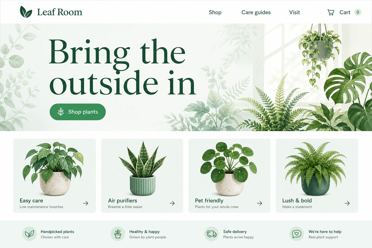 Fictional plant shop website, Leaf Room